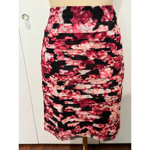 WHBM Floral Ruched Pencil Skirt in Pink and Black
